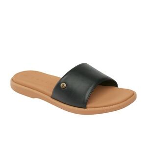 Reef Black Slide Sandals with Tan Sole
